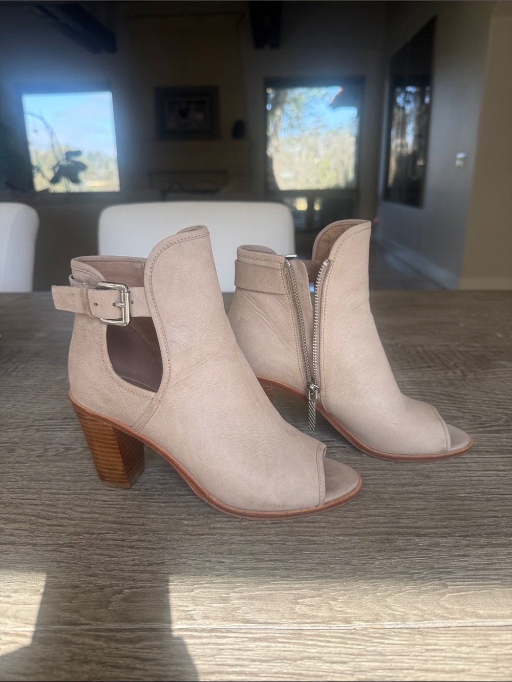 Donald J. Pliner Cream Peep-Toe Cutout Heel Ankle Boots